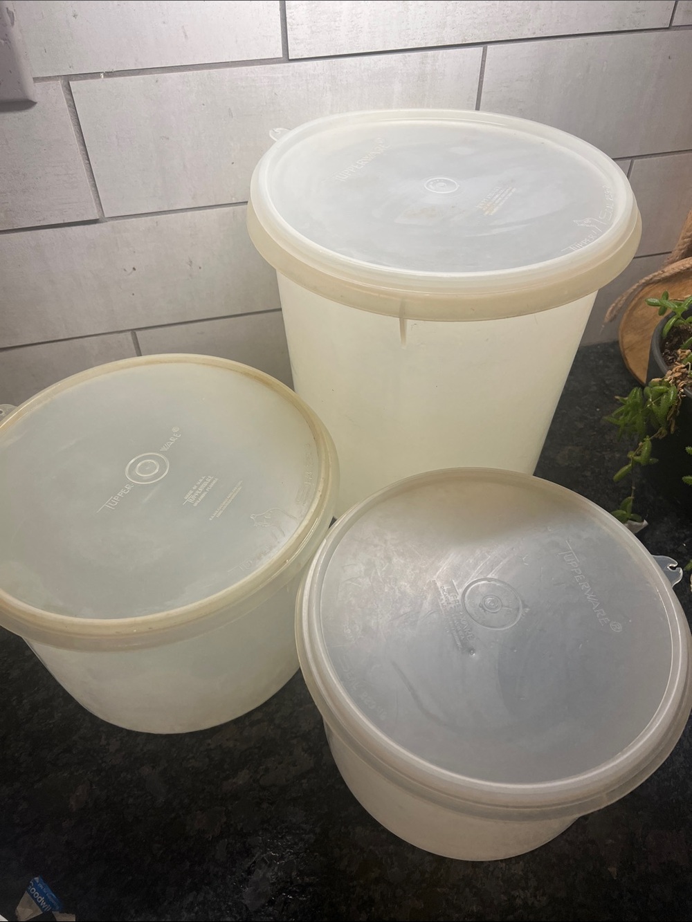Set of 3 LARGE TUPPERWARE Plastic Food Storage Container Set. Assorted sizes